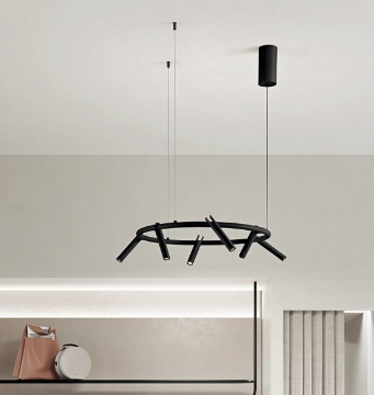 Immagine di Lampadario Circolare Nero Con Faretti Orientabili Led 3000k Dimmer Teddy Ondaluce
