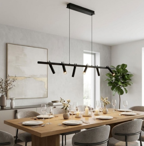 Immagine di Lampadario Teddy Nero Faretti Orientabili Led 3000k Per Tavolo Ondaluce