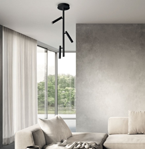 Immagine di Plafoniera Verticale Nera con Faretti Direzionabili Led Dimmer Teddy Ondaluce