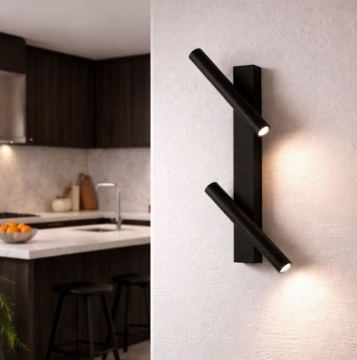 Immagine di Applique Teddy Nera Due Luci Orientabili Dimmer 3000k Ondaluce