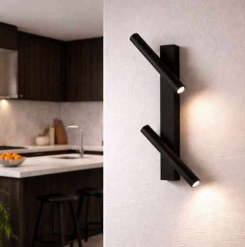 Immagine di Applique Teddy Nera Due Luci Orientabili Dimmer 3000k Ondaluce