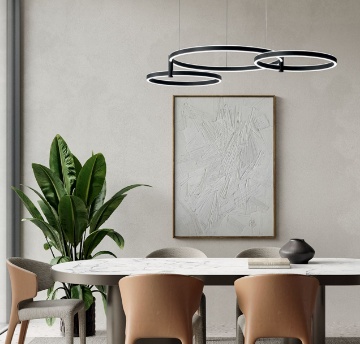 Immagine di Lampadario Per Tavolo Nero Anelli Led Orientabili 3000k Sabe Ondaluce
