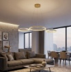 Immagine di Lampadario Sabe Oro Anelli Orientabili Led Dimmer 75w 3000k Ondaluce