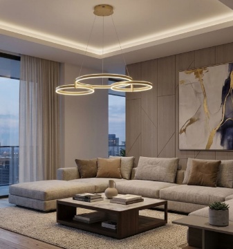 Immagine di Lampadario Sabe Oro Anelli Orientabili Led Dimmer 75w 3000k Ondaluce