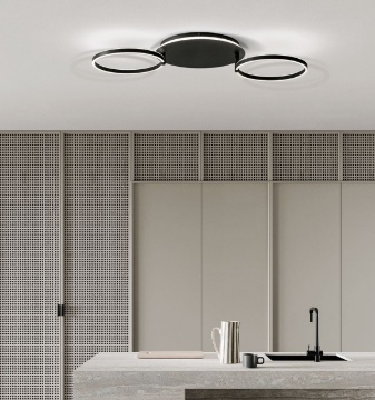 Immagine di Plafoniera Led Anelli Orientabili Sabe Nero 75w Dimmerabile Ondaluce