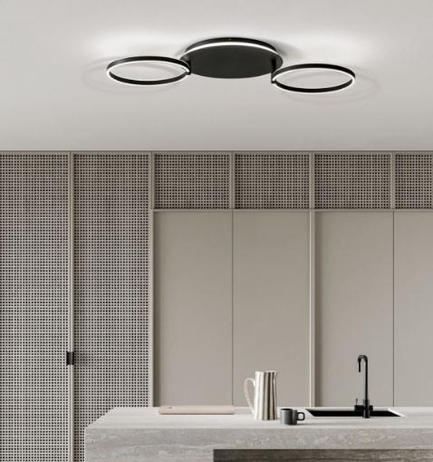 Immagine di Plafoniera Led Anelli Orientabili Sabe Nero 75w Dimmerabile Ondaluce
