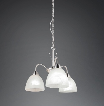 Immagine di Lampadario Nichel Tre Luci Vetri Bianchi Dobby Trio