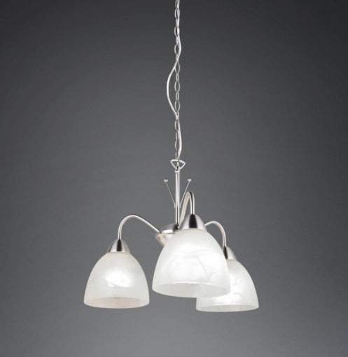 Immagine di Lampadario Nichel Tre Luci Vetri Bianchi Dobby Trio
