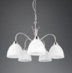 Immagine di Lampadario Sala da Pranzo Nichel Dobby 5 Paralumi Vetro Bianco Trio