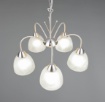 Immagine di Lampadario Sala da Pranzo Nichel Dobby 5 Paralumi Vetro Bianco Trio