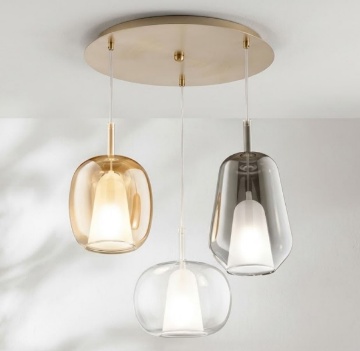 Immagine di Lampadario Thelma 3 Luci Base Oro Con Vetri Colorati Ondaluce