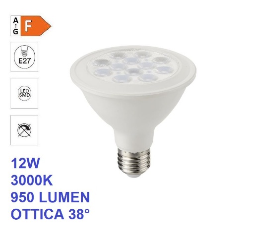 Immagine di Lampadina LED PAR30 E27 12w 3000k 950Lm Ottica 38