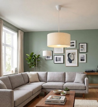 Immagine di Lampadario a Sospensione in Tessuto Bianco Avorio 40 cm Fan Europe