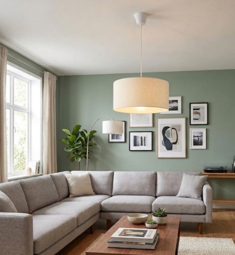 Immagine di Lampadario a Sospensione in Tessuto Bianco Avorio 40 cm Fan Europe