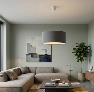 Immagine di Lampadario Rotondo Grigio 40 cm Cavo Bianco Max Fan