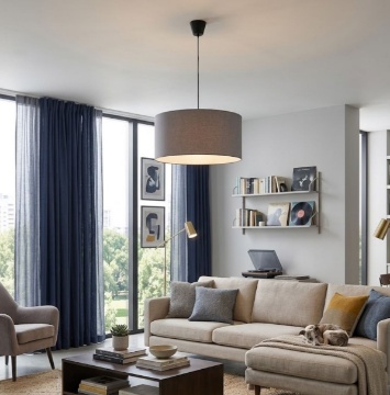 Immagine di Lampadario Moderno Grigio Rotondo 40 cm Cavo Nero Max Fan