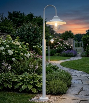 Immagine di Lampione da Giardino Curvo Bianco 120 cm Lanterna Assisi Intec