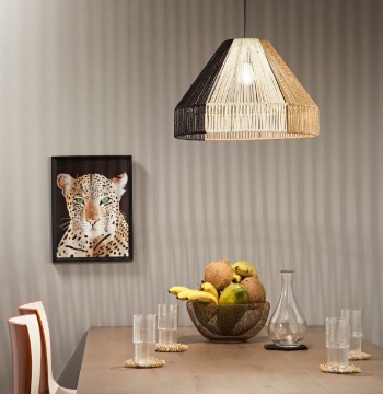 Immagine di Lampadario Stile Etnico Paralume Carta Marrone Nero Coconut Fan