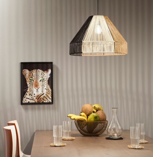 Immagine di Lampadario Stile Etnico Paralume Carta Marrone Nero Coconut Fan