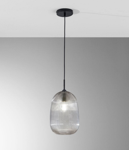 Immagine di Lampada a Sospensione Boccia Vetro Rigato Grigio Fume Duke Fan Europe