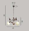 Immagine di Lampadario Rustico Marrone Con Vetri Ambra Tre Luci Tristano Fan Europe