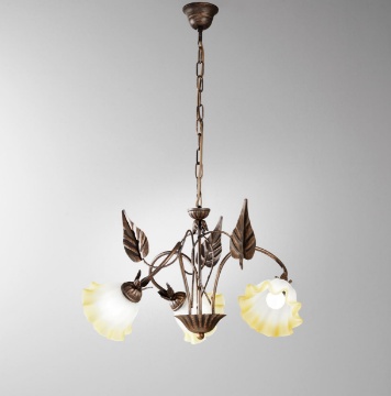 Immagine di Lampadario Rustico Marrone Con Vetri Ambra Tre Luci Tristano Fan Europe