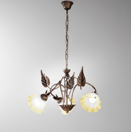 Immagine di Lampadario Rustico Marrone Con Vetri Ambra Tre Luci Tristano Fan Europe