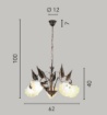 Immagine di Lampadario Foglie Marrone 5 Luci Vetri Bianco Ambra Tristano Fan Europe