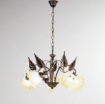 Immagine di Lampadario Foglie Marrone 5 Luci Vetri Bianco Ambra Tristano Fan Europe