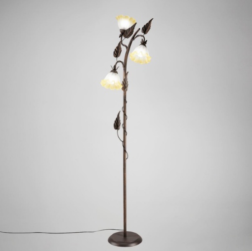 Immagine di Piantana Classica Ferro Battuto Marrone Decoro Foglie Tristano Fan Europe