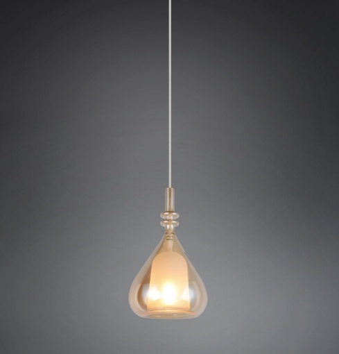 Immagine di Lampada a Sospensione Aldea Ampolla Vetro Ambra Trio