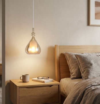 Immagine di Lampada a Sospensione Aldea Ampolla Vetro Ambra Trio