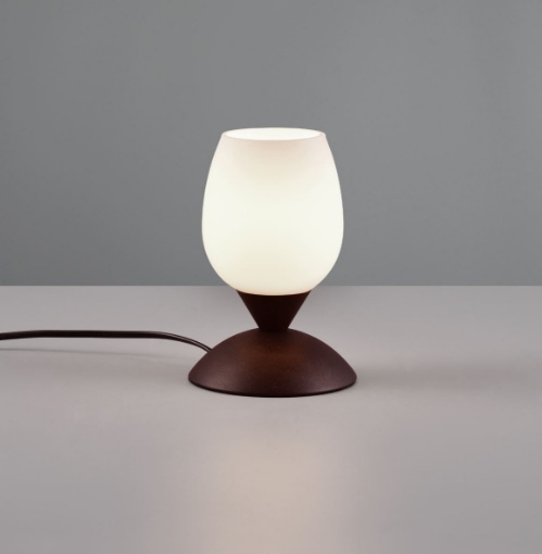 Immagine di Lumetto Comodino Ruggine Vetro Bianco con Funzione Touch Cup II Trio