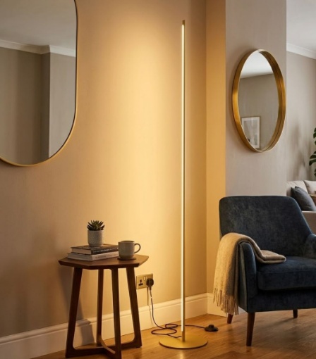 Immagine di Piantana Design Slim 180 cm Ebony Oro Led Dimmer 3000k Gea Luce