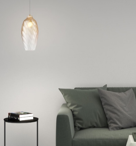 Immagine di Lampada a Sospensione Sigma Vetro Ambrato Rigato Top Light