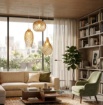 Immagine di Lampadario Tre Pendenti Vetro Rigato Ambra Rigato Top Light per Soggiorno