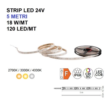 Immagine di Strip Led 24V 5 Metri Per Esterno 18w/m 120Led/m IP68 Intec Light