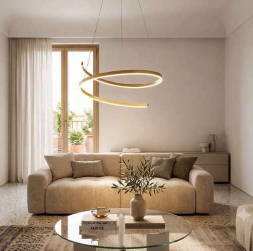 Immagine di Lampadario Led Scroll Oro Bronzo Led CCT 46w Dimmerabile Redo