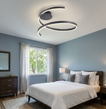 Immagine di Plafoniera Salotto Nera Scroll Grande Spirale Led 38w CCT Dimmer Redo