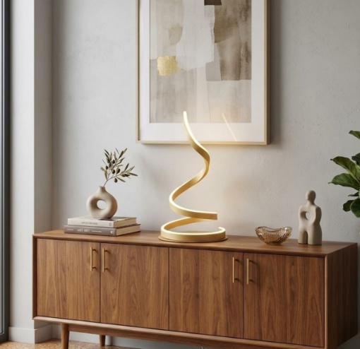 Immagine di Lampada da Tavolo Scroll Oro 46 cm Led CCT Touch Dimmer Redo